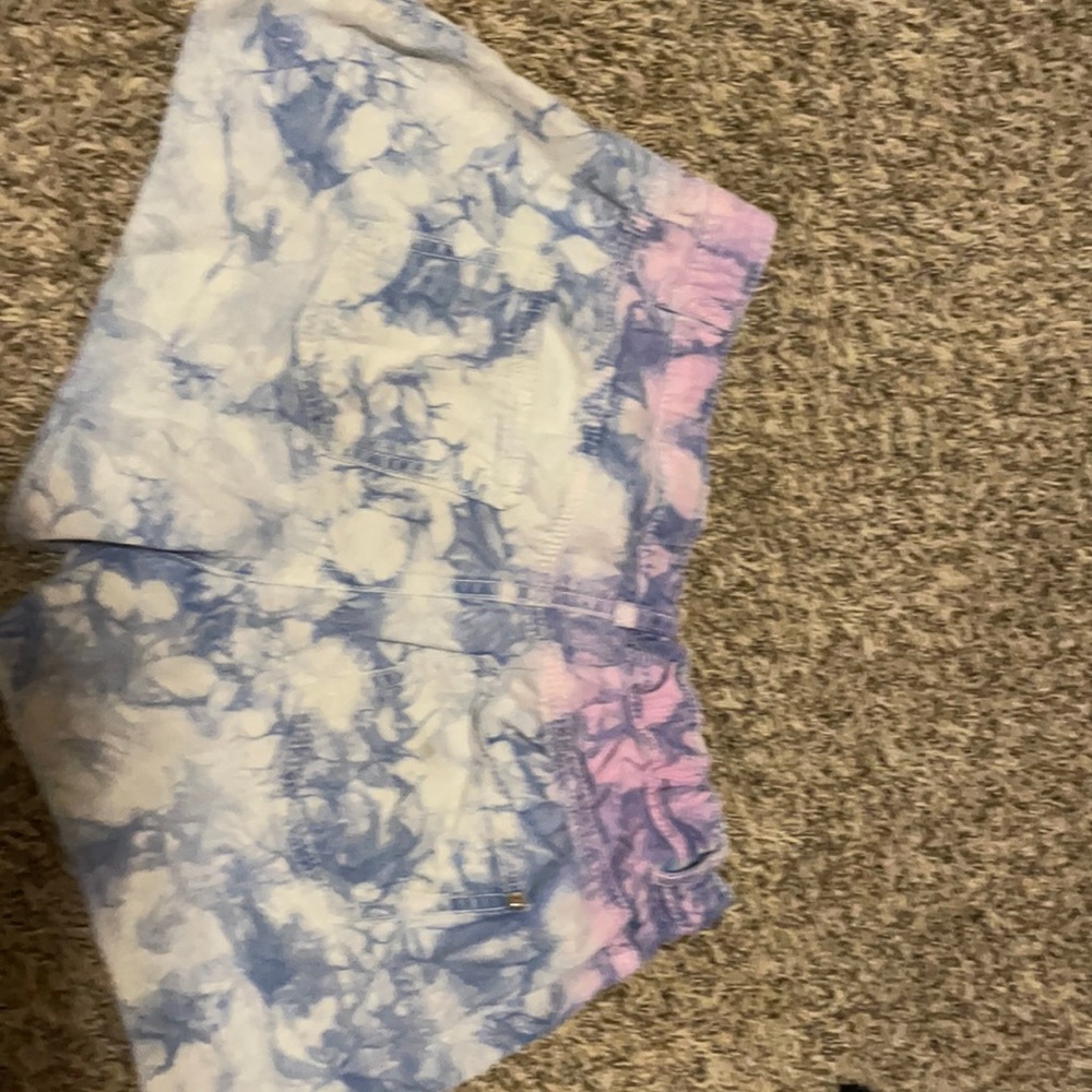 purple and blue tie dye jeans shorts